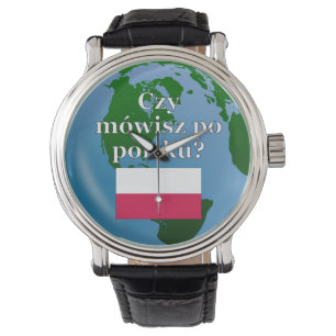 Reloj De Pulsera ¿Hablas polaco? en polaco. Bandera y globo