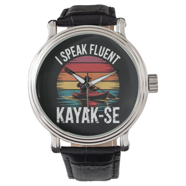 Reloj De Pulsera Hablo con fluidez Kayak-Ese Kayaker Kayaking Vinta (Anverso)