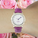 Reloj De Pulsera Hacer Bonito Cuta Chicas Púrpura Nombre Niños Moda<br><div class="desc">Personalizado, personalizado, los niños chicas divertido bonito fría moda giratorio elegante correa de cuero púrpura, funda de acero inoxidable, reloj de pulsera. Simplemente escriba el nombre, al personalizar. Adelante, crea una maravillosa personalizado que vigila a la pequeña princesa en tu vida - hija, hermana, sobrina, nieta, nieta, ahijada, hijastra. Hace...</div>