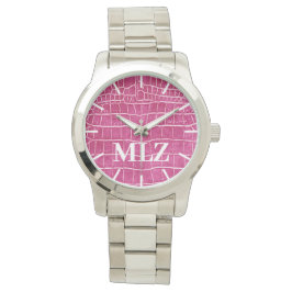 Reloj De Pulsera Hacer cocodrilo de imitación rosa caliente monogra
