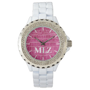 Reloj De Pulsera Hacer cocodrilo de imitación rosa caliente monogra