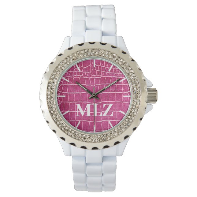 Reloj De Pulsera Hacer cocodrilo de imitación rosa caliente monogra (Anverso)