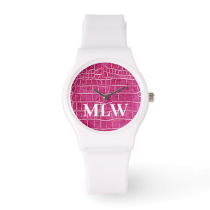 Reloj De Pulsera Hacer cocodrilo de imitación rosa caliente monogra