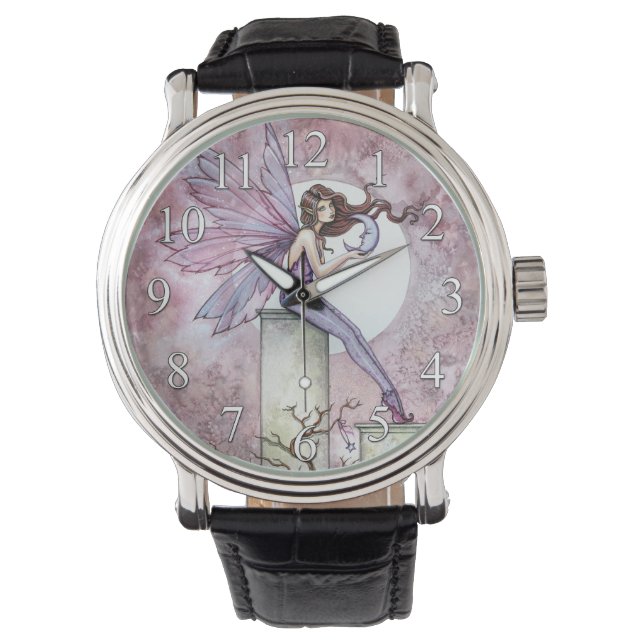 Reloj De Pulsera Hada púrpura con arte de fantasía en la Luna (Anverso)