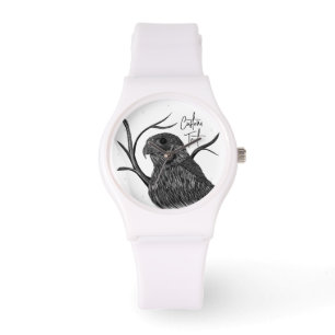 Reloj De Pulsera Halcón peregrino en ramas de árbol con escritura a