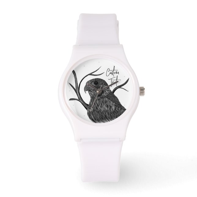 Reloj De Pulsera Halcón peregrino en ramas de árbol con escritura a (Anverso)