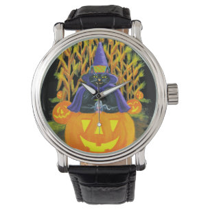 Reloj De Pulsera Halloween, adulto, reloj, negro, gato, ratón, camp