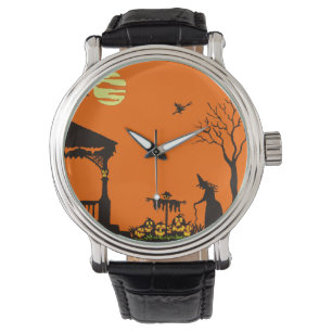Reloj De Pulsera Halloween, adulto, reloj, silueta, bruja,