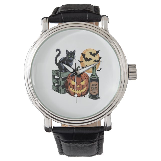 Reloj De Pulsera Halloween de cerveza de gato de calabaza (Anverso)