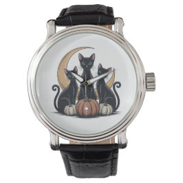 Reloj De Pulsera Halloween de la Luna de Calabaza de Gatos Negros W