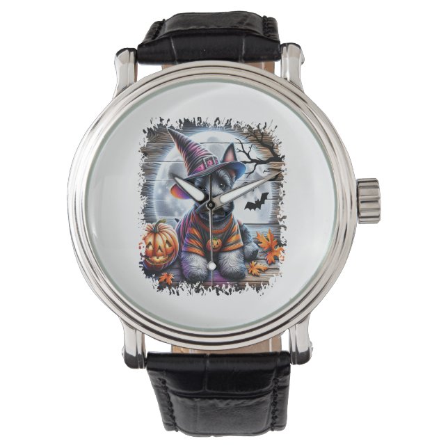 Reloj De Pulsera Halloween de Perro Terrier de Escocia (Anverso)