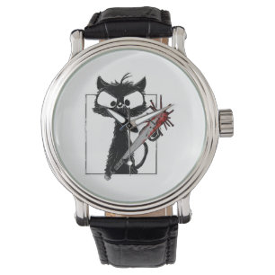 Reloj De Pulsera Halloween del Béisbol de Gato Negro