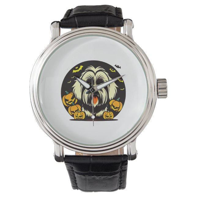 Reloj De Pulsera Halloween del perro Apso Lhasa (Anverso)