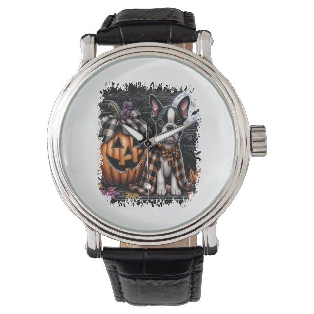 Reloj De Pulsera Halloween del perro de Boston Terrier (Anverso)