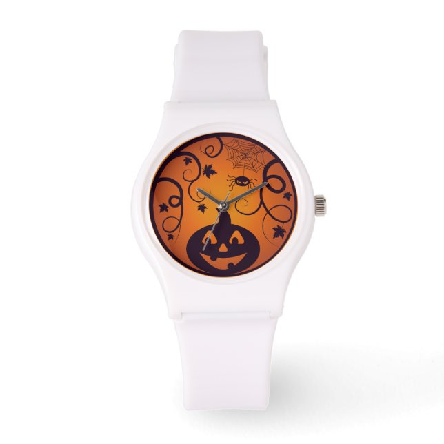 Reloj De Pulsera Halloween Jack o linterna cara de calabaza y araña (Anverso)