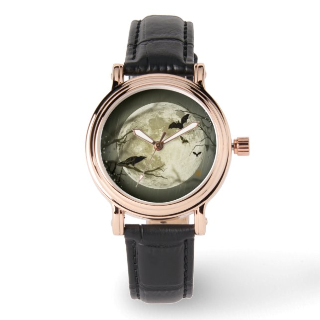 Reloj De Pulsera Halloween Moon Spooky Crows (Anverso)