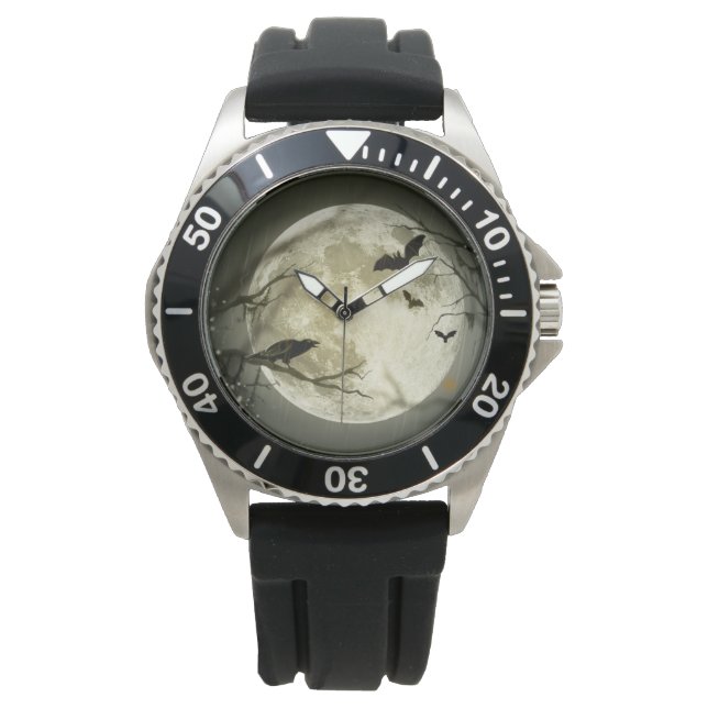 Reloj De Pulsera Halloween Moon Spooky Crows (Anverso)