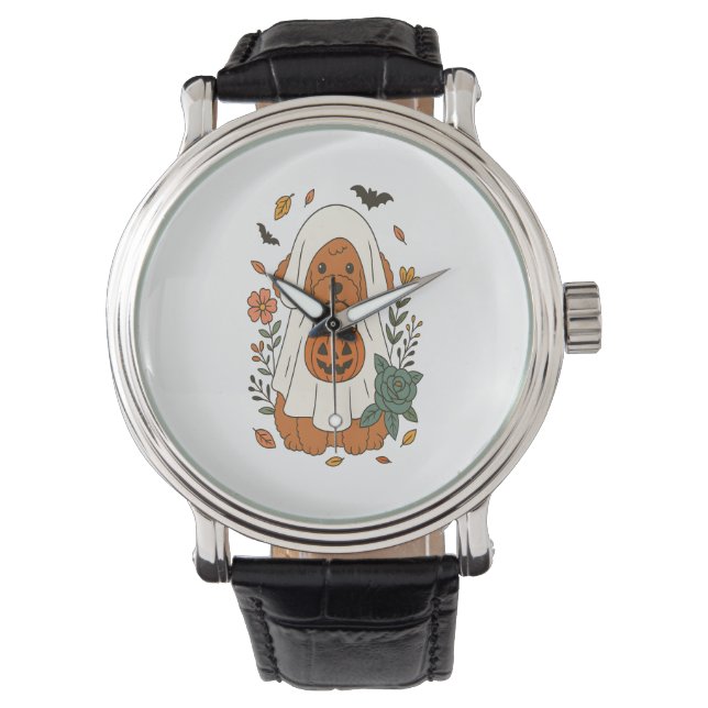 Reloj De Pulsera Halloween Poodle with Fall Flowers (Anverso)