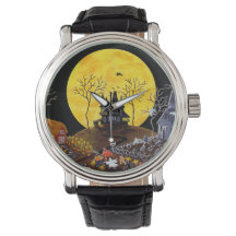 Halloween, reloj, fantasmas, cementerio, gatos, br