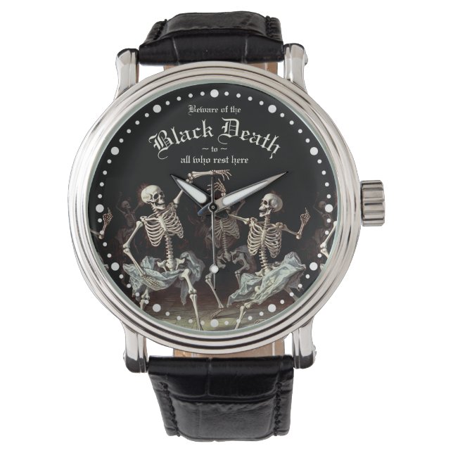 Reloj De Pulsera Halloween sobre la muerte negra bailando esqueleto (Anverso)
