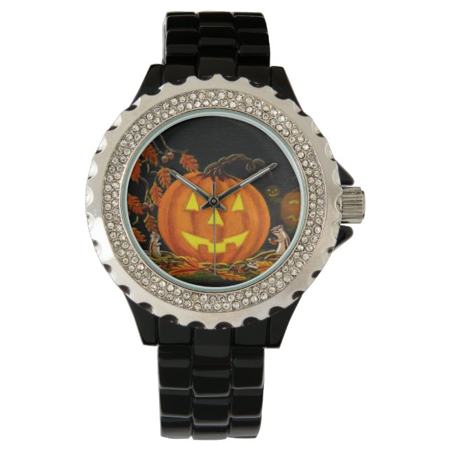 Reloj De Pulsera Halloween, watch, Jack-O-Lanterns, chipmunks, otoñ (Anverso)