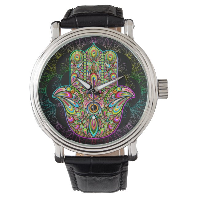 Reloj De Pulsera Hamsa Fatma Hand Psychedelic Art (Anverso)