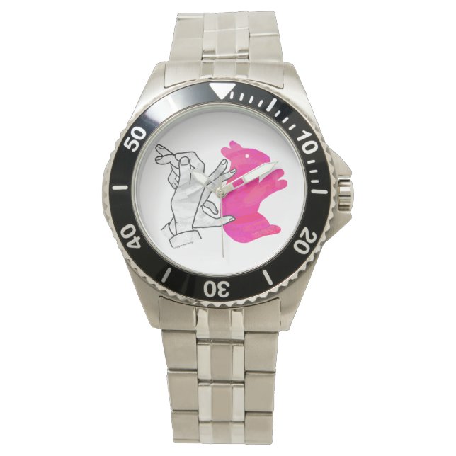Reloj De Pulsera Hand Silhouette Rabbit Pink (Anverso)
