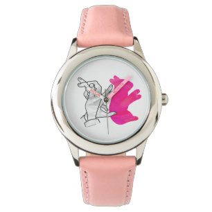 Reloj De Pulsera Hand Silhouette Rabbit Pink