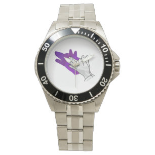Reloj De Pulsera Hand Silhouette Wolf Purple