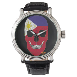 Reloj De Pulsera HANDSKULL Filipinas observa el cuero masculino B2