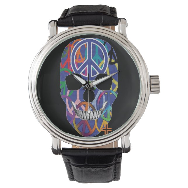 Reloj De Pulsera HANDSKULL Peace watch hombres cuero B2 (Anverso)