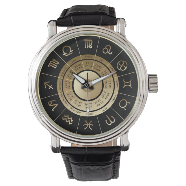 RELOJ DE PULSERA HANSOM BLACK & GOLD ZODIAC RÓTULO WATCH (Anverso)