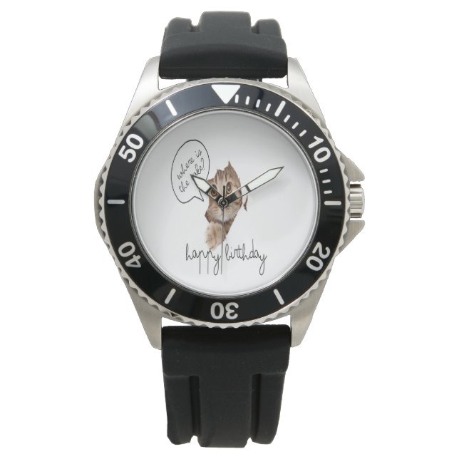 Reloj De Pulsera Happy birthday, kitty, cat father, cat mother (Anverso)