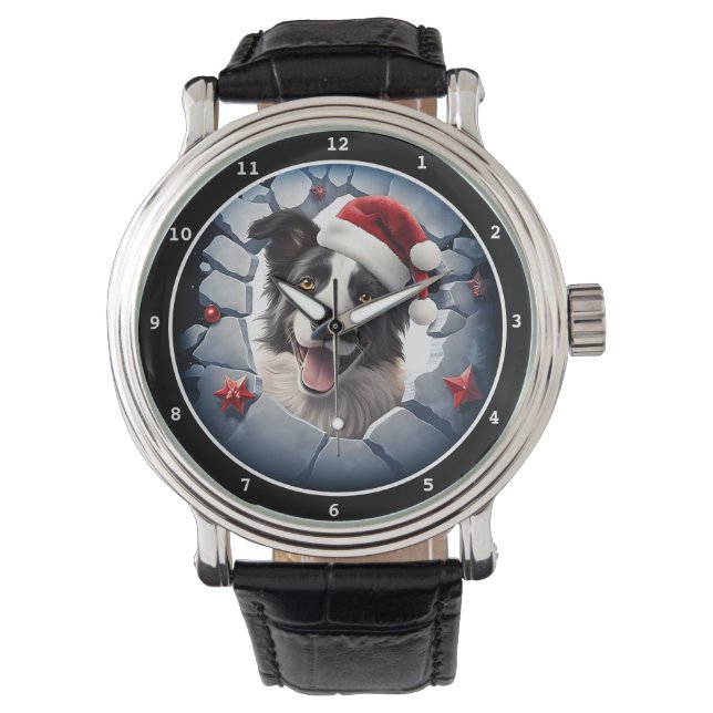Reloj De Pulsera Happy Border Collie Christmas Image (Anverso)