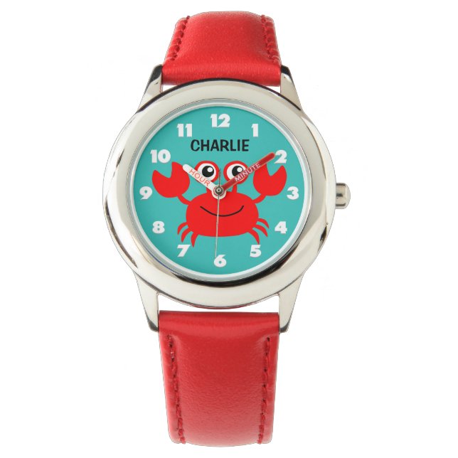 Reloj De Pulsera Happy Crab personalizado monogram watts (Anverso)