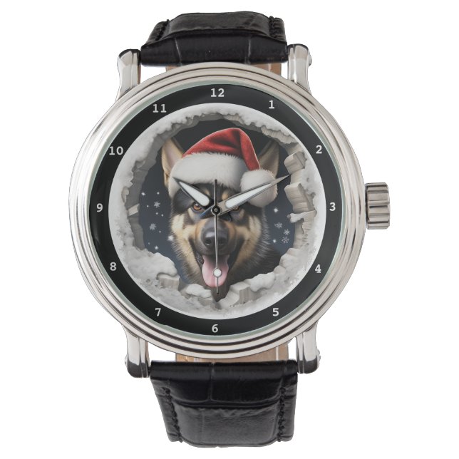 Reloj De Pulsera Happy German Shepherd Puppy Winter Holiday (Anverso)