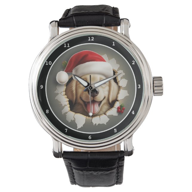 Reloj De Pulsera Happy Golden Dog Christmas Display (Anverso)