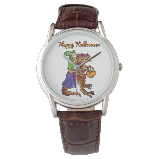 Reloj De Pulsera Happy Halloween Dinosaur Writing Watch (Anverso)