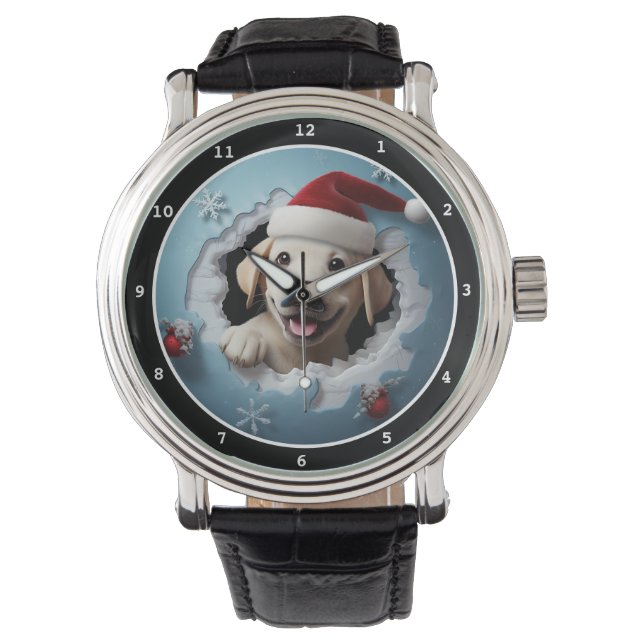 Reloj De Pulsera Happy Labrador Retrieve Puppy Winter Holiday Image (Anverso)