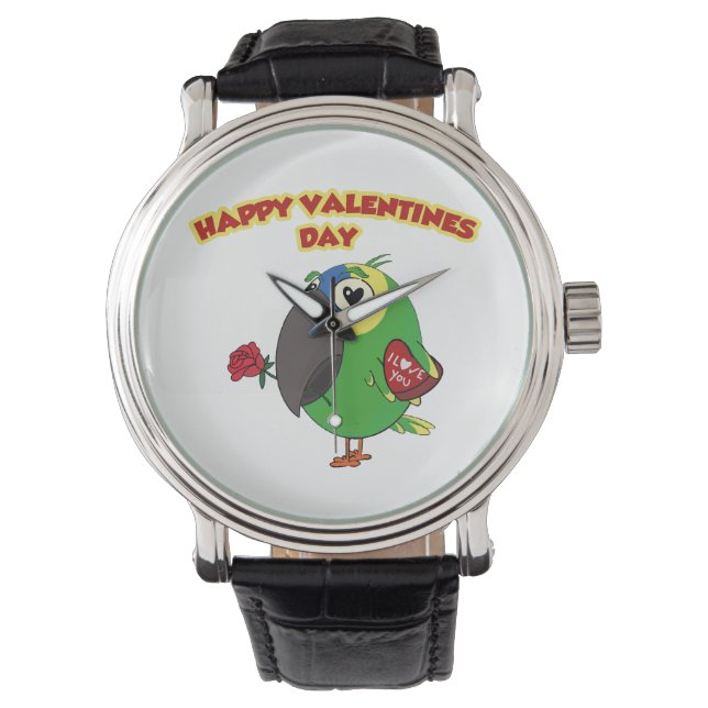 Reloj De Pulsera happy valentine parrot (Anverso)