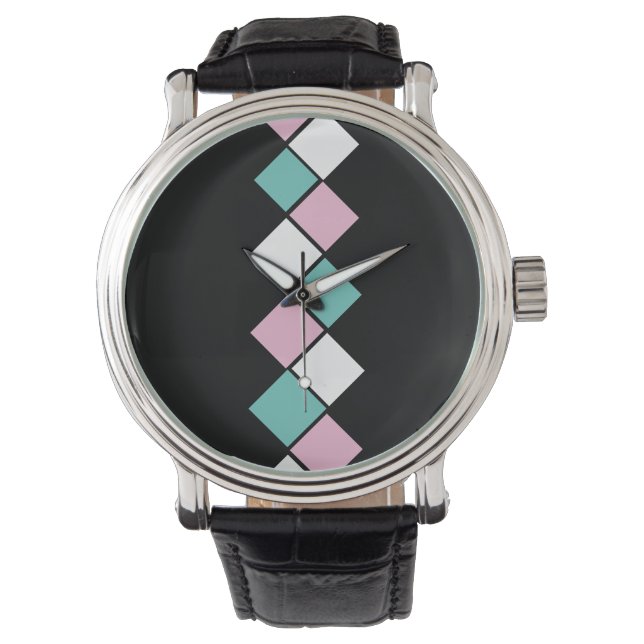 Reloj De Pulsera Harlequin Watch (Negro, Aqua y Rosa) (Anverso)