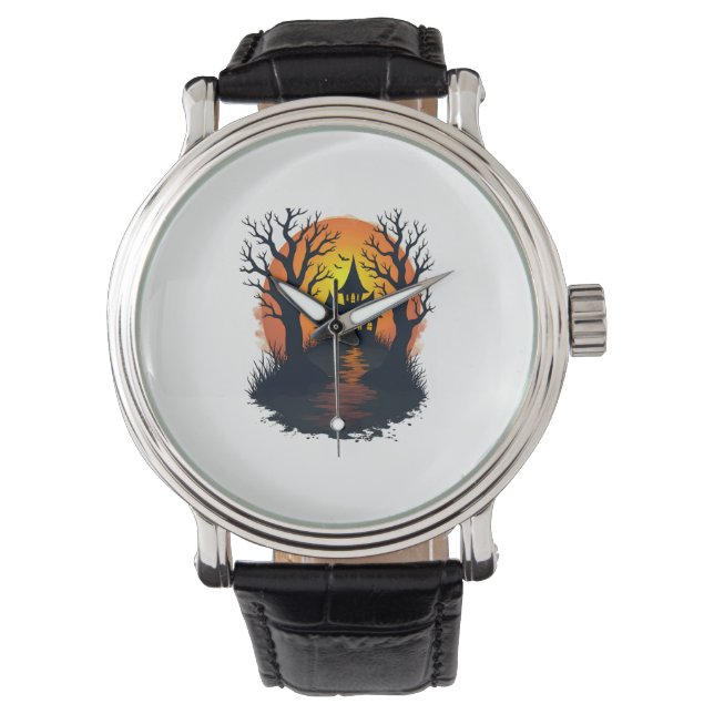 Reloj De Pulsera Haunted Forest � Spooky Halloween Nature Tee (Anverso)