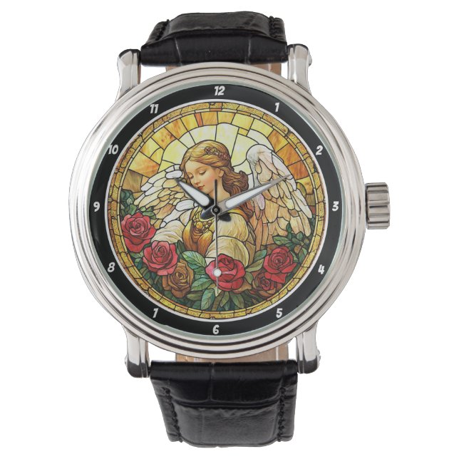 Reloj De Pulsera Heavenly Blossom Stained Glass Angel Floral Wall  (Anverso)