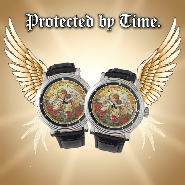 Reloj De Pulsera Heavenly Blossom Stained Glass Angel Floral Wall  (Subido por el creador)