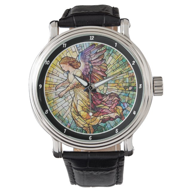Reloj De Pulsera Heavenly Grace Time Stained Glass Angel Wall (Anverso)