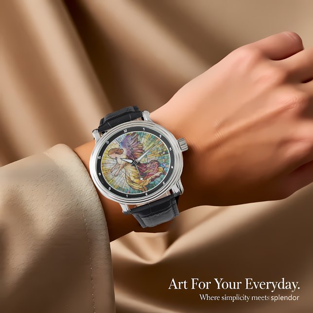 Reloj De Pulsera Heavenly Grace Time Stained Glass Angel Wall (Subido por el creador)