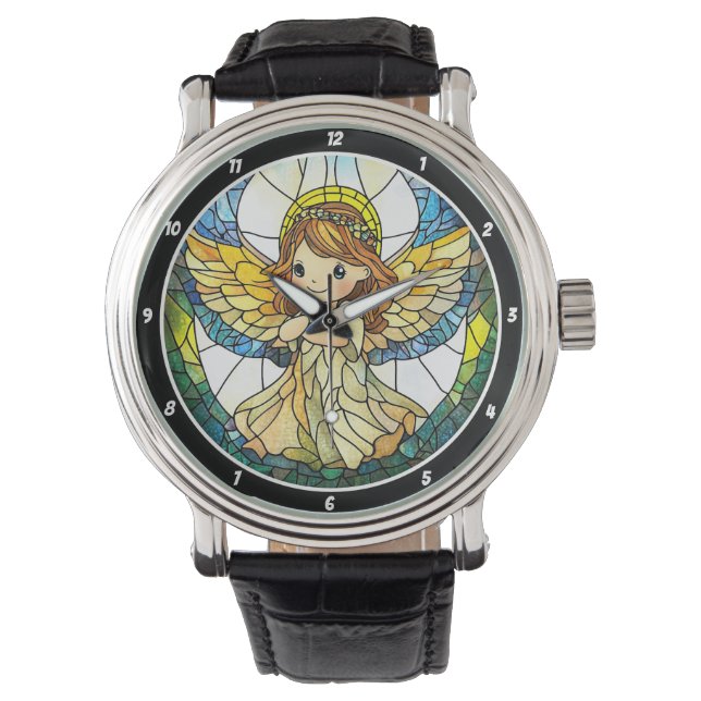 Reloj De Pulsera Heavenly Hues" - Stained Glass Angel Wall  (Anverso)