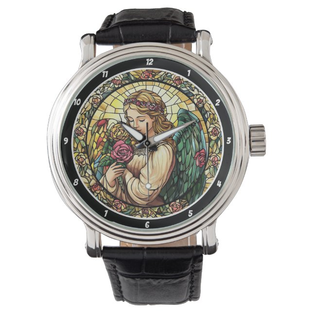 Reloj De Pulsera Heavenly Rose Serenade Stained Glass Angel (Anverso)