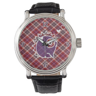 Reloj De Pulsera Hedgehog Plaid Purple Leather Watch