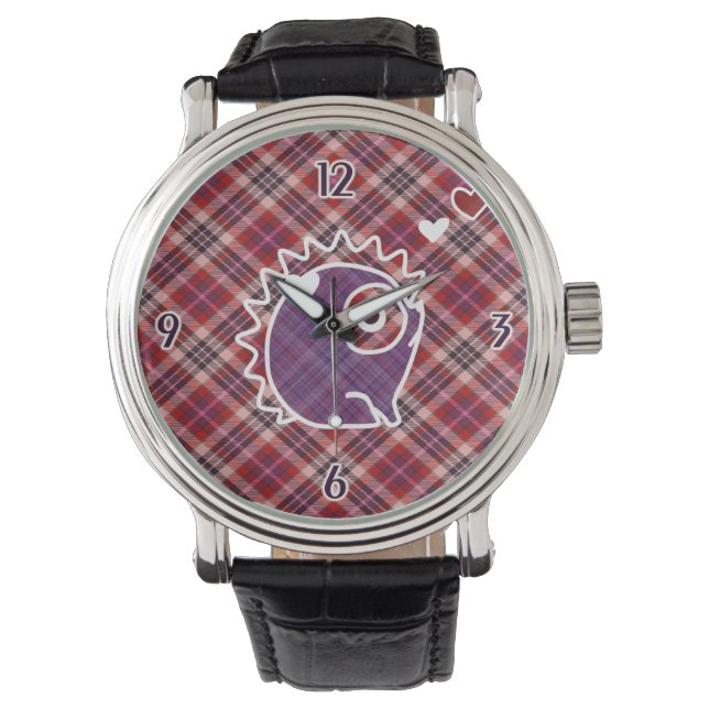 Reloj De Pulsera Hedgehog Plaid Purple Leather Watch (Anverso)